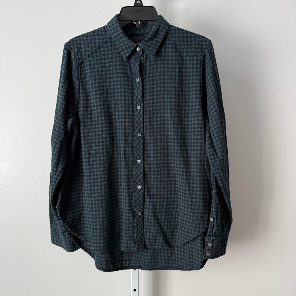 Wilfred Free M Green Gingham Button Flannel Shirt Plaid Top Preppy Classic